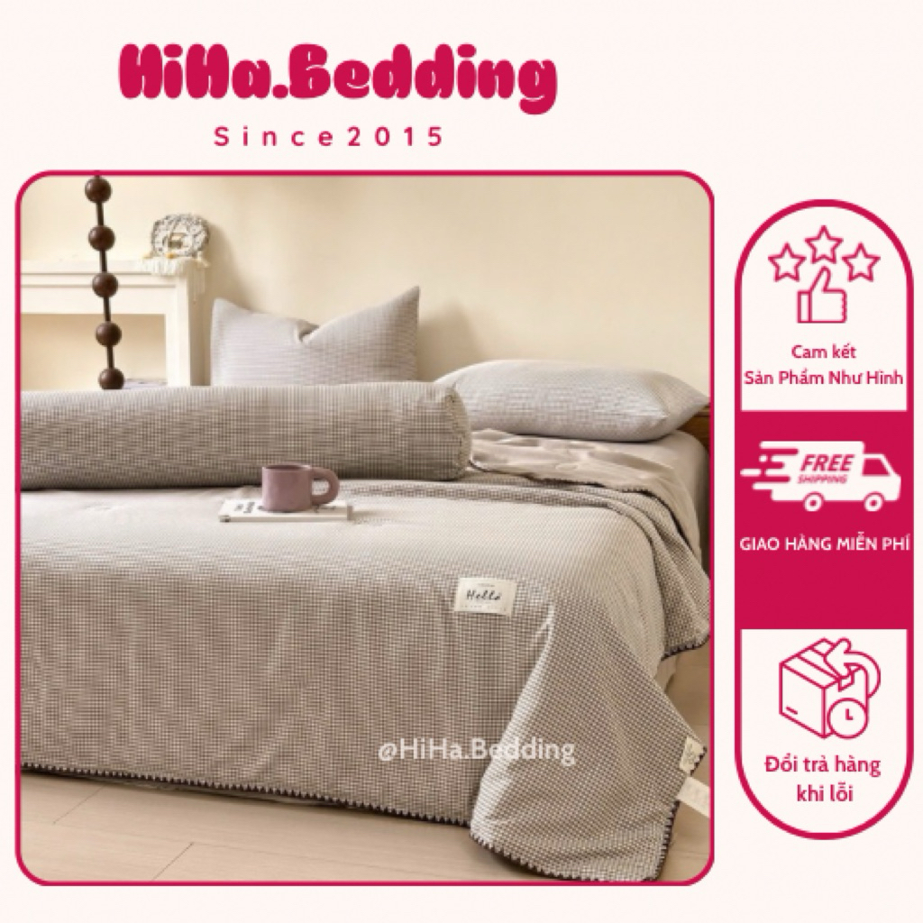 Bộ Chăn Ga 5 Món Cotton Linen Kẻ Caro ,Set Ga Cotton Kèm Vỏ Gối Ôm ,Bộ Ga Giường Cotton Linen Mềm Mị
