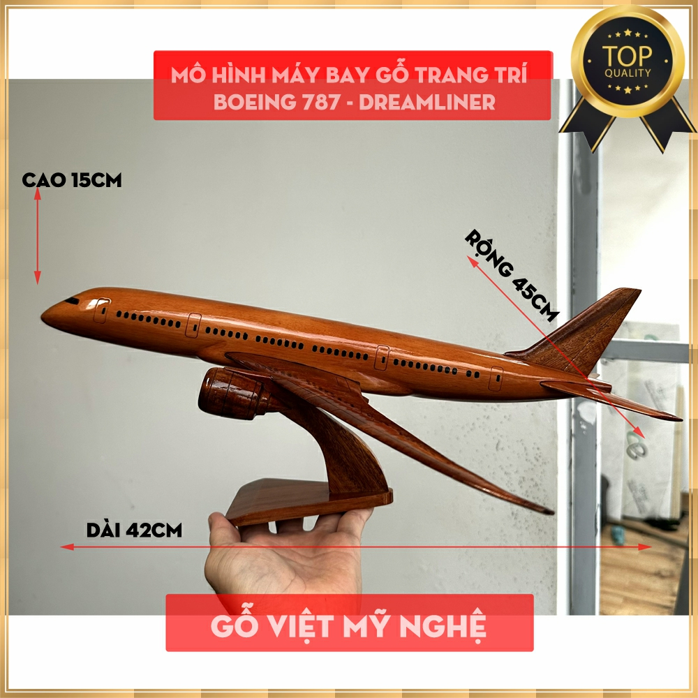 Mô hình gỗ trang trí phòng làm việc máy bay Boeing B787, mô hình máy bay trang trí quà tặng - Dài 42