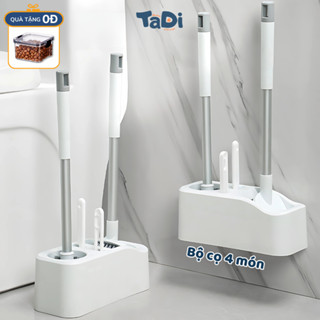 Bộ Cọ Bồn Cầu 4 món TADI, Cọ Nhà Vệ Sinh, Cây Chà Toilet Tích Hợp Kẹp Rác Đa Năng, Kèm Hộp Đựng Dán Tường Tiện Lợi
