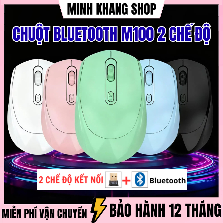 Chuột Không Dây Bluetooth M100 / M107 / A2 Chuột Máy Tính Bluetooth Không Tiếng Ồn. Sạc bằng Cáp USB