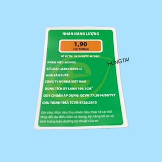  Tem thông số xanh nhãn năng lượng xe WAVE A ALPHA 110 2017-2025... Honda 