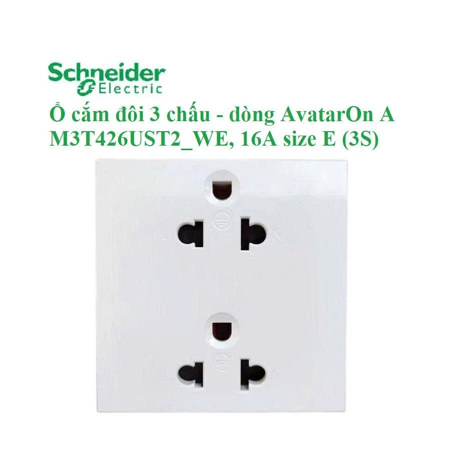 Ổ cắm đôi 3 chấu Schneider - dòng AvatarOn A  - M3T426UST2_WE size E (3S) - 16A. HÀNG CHÍNH HÃNG - G