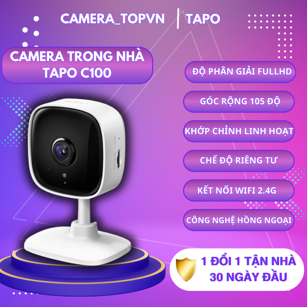 Camera TAPO c100, cố định góc rộng, độ phân giải 1080 full HD, đàm thoại 2 chiều, cảnh báo cói hú