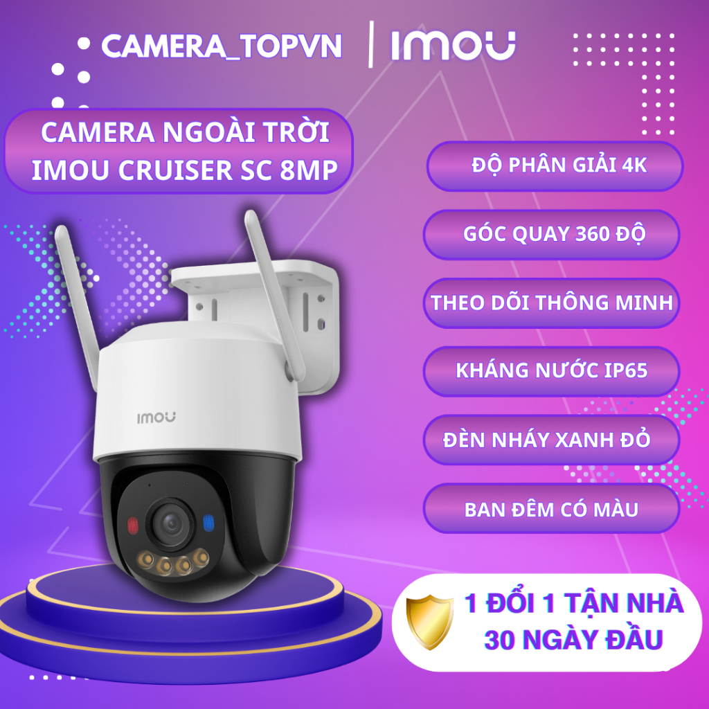 Camera  IMOU CRUISER SC 8MP, đàm thoại 2 chiều xoay 360 độ , báo động đèn nháy xanh đỏ