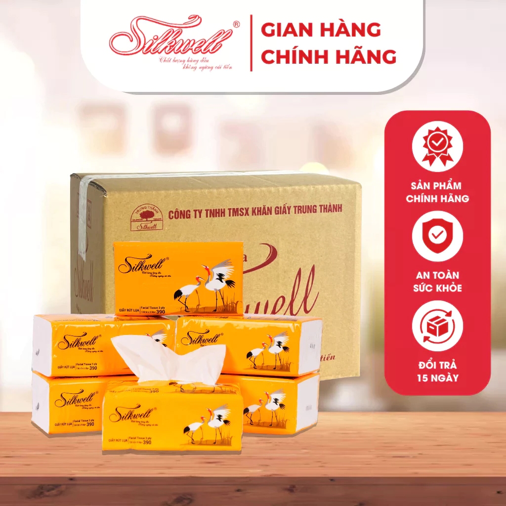 Thùng 16 gói Giấy ăn rút lụa Silkwell Sếu 130 tờ 3 lớp cao cấp mềm mịn không tẩy trắng không bụi giấy
