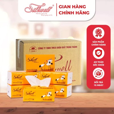 Thùng 16 gói Khăn giấy rút Silkwell Sếu 130 tờ 3 lớp cao cấp mềm mịn không tẩy trắng không bụi giấy