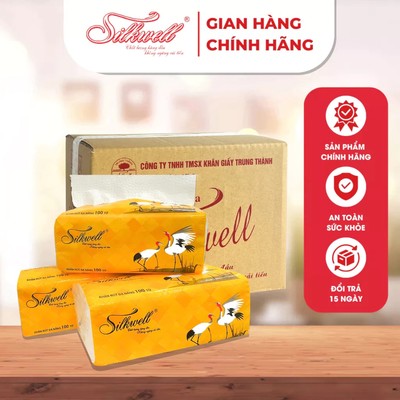 Thùng 9 gói Giấy rút đa năng Silkwell Sếu 100 tờ 2 lớp giấy lau tay, lau bếp siêu dai