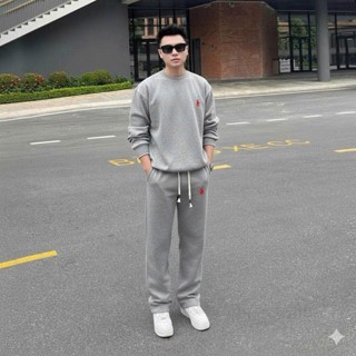  Sét Bộ Quần Áo Nam dài tay logo trước ngực Áo Và  Quần ống xuông Chất Nỉ Dày Dặn 