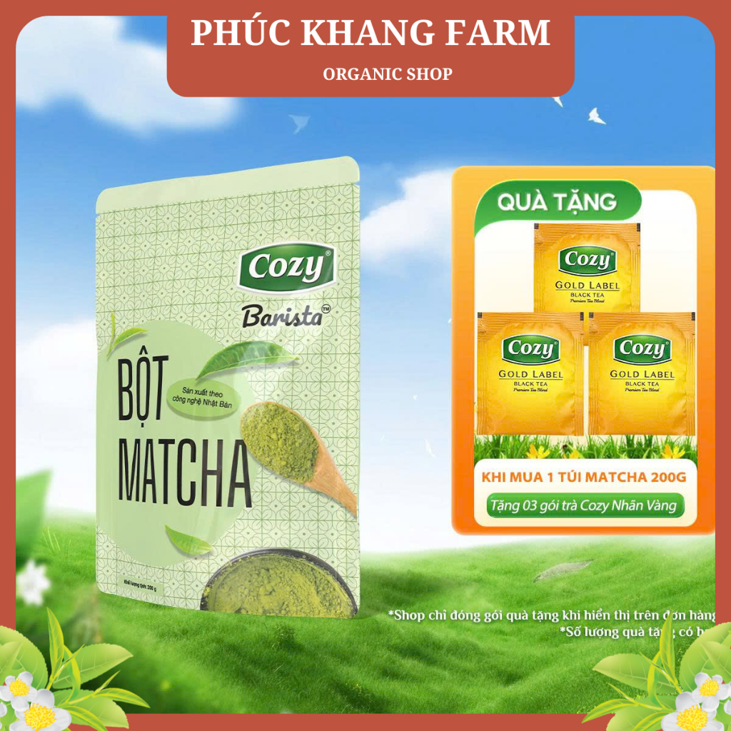  Bột MATCHA COZY 200 gram trà xanh nguyên chất làm Latte Trà sữa Pha chế Uống Helthy & làm đẹp da 