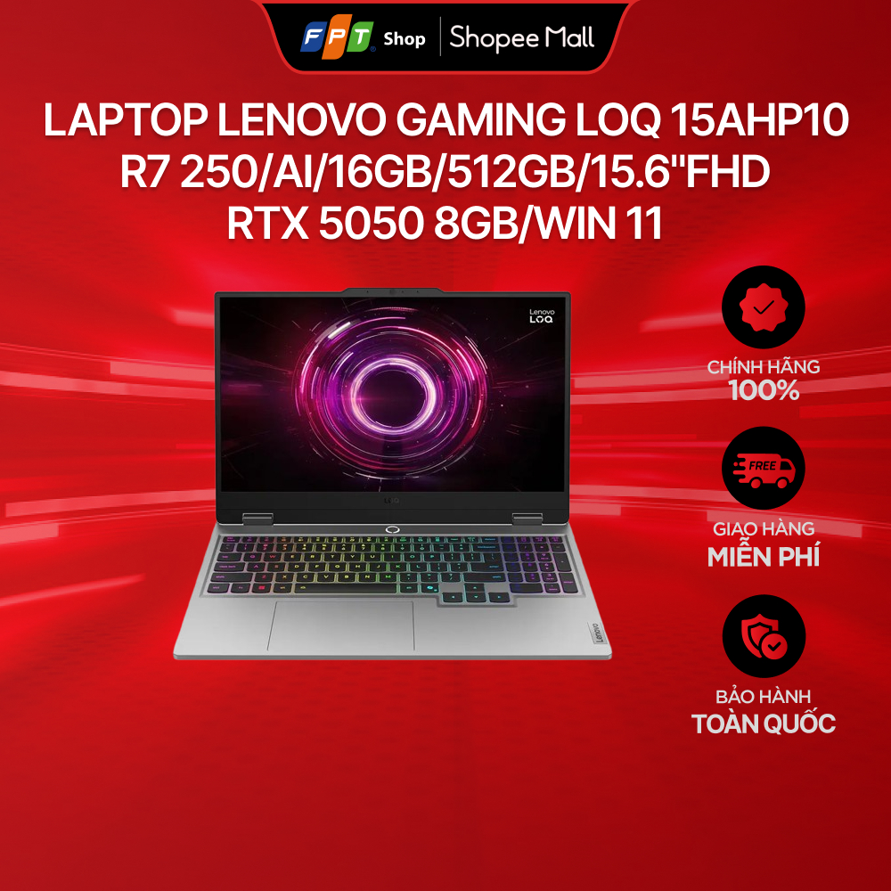 [Chỉ GH tận nơi] Laptop Lenovo Gaming LOQ 15AHP10 R7 250/AI/16GB/512GB/15.6"FHD RTX 5050 8GB/Win 11