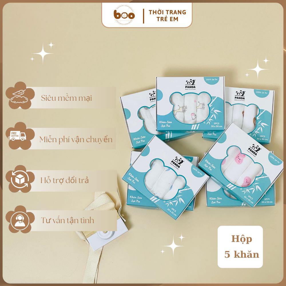 Khăn sữa sợi tre cho bé siêu mềm mại Khăn lau cho bé thấm hút kháng khuẩn 2 lớp cho Trẻ Sơ Sinh hộp 5 khăn