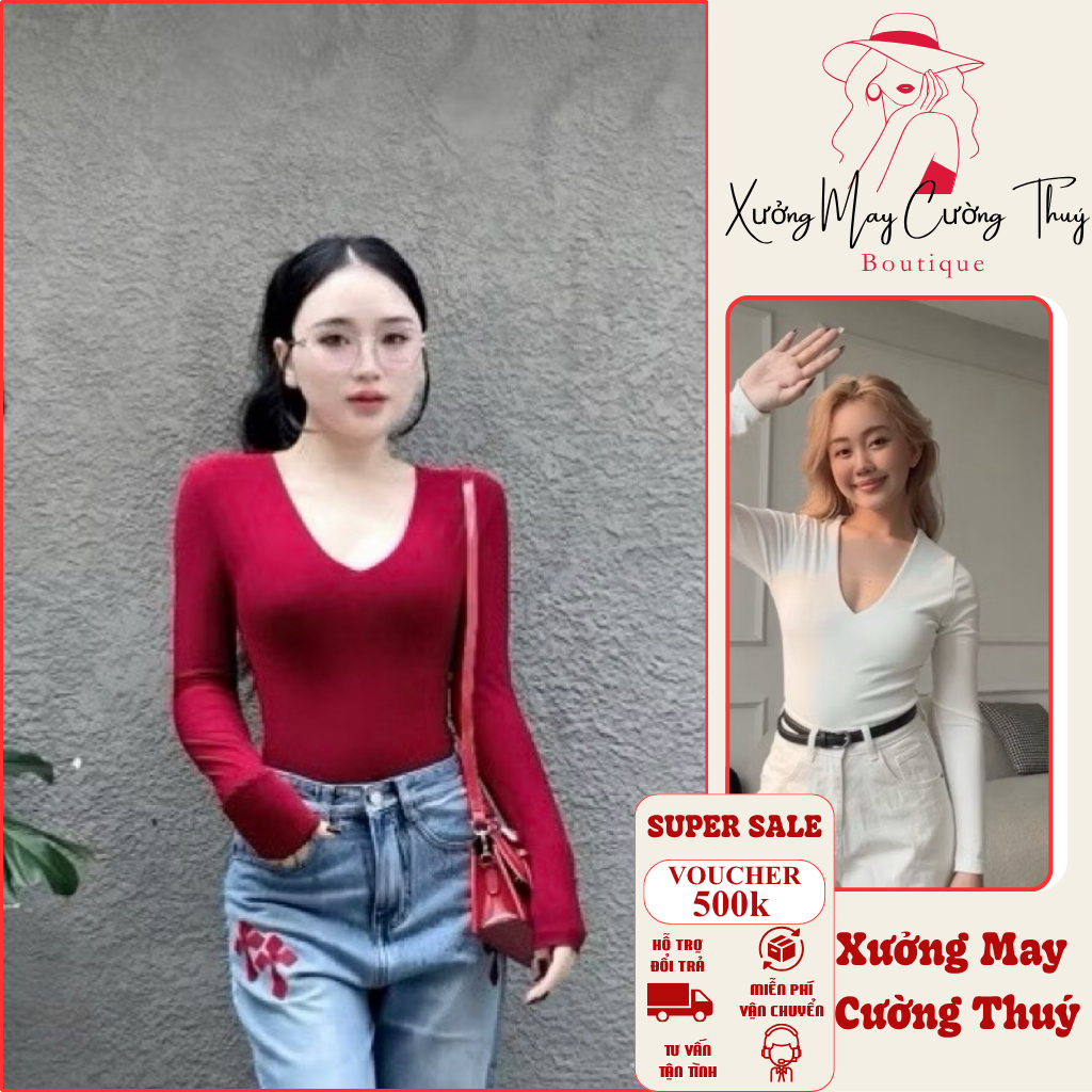 Áo Croptop Cổ Tim Dài Tay