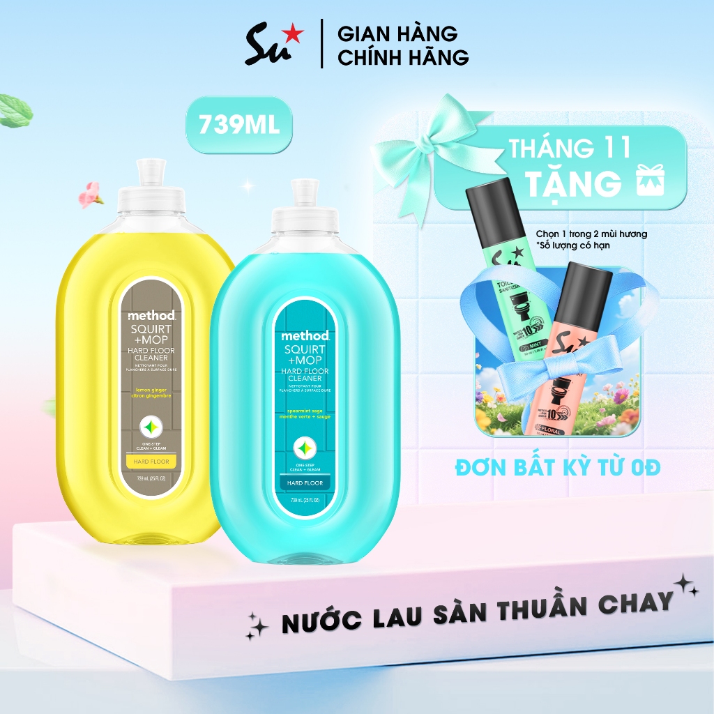 Nước Lau Sàn Method Squirt + Mop Hard Floor Cleaner Nguồn Gốc Thiên Nhiên 739ml