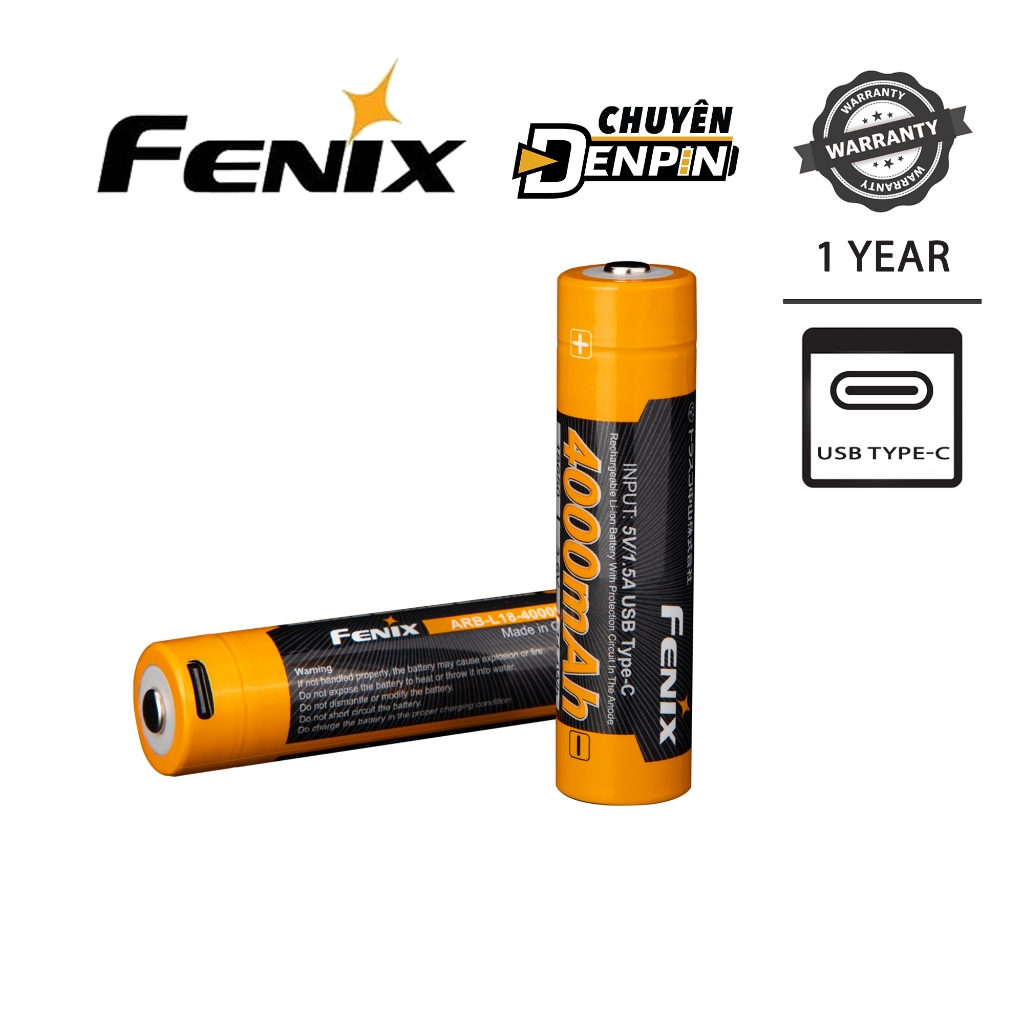 Pin sạc FENIX 18650 dung lượng 4000mAh cổng sạc USB-C tích hợp