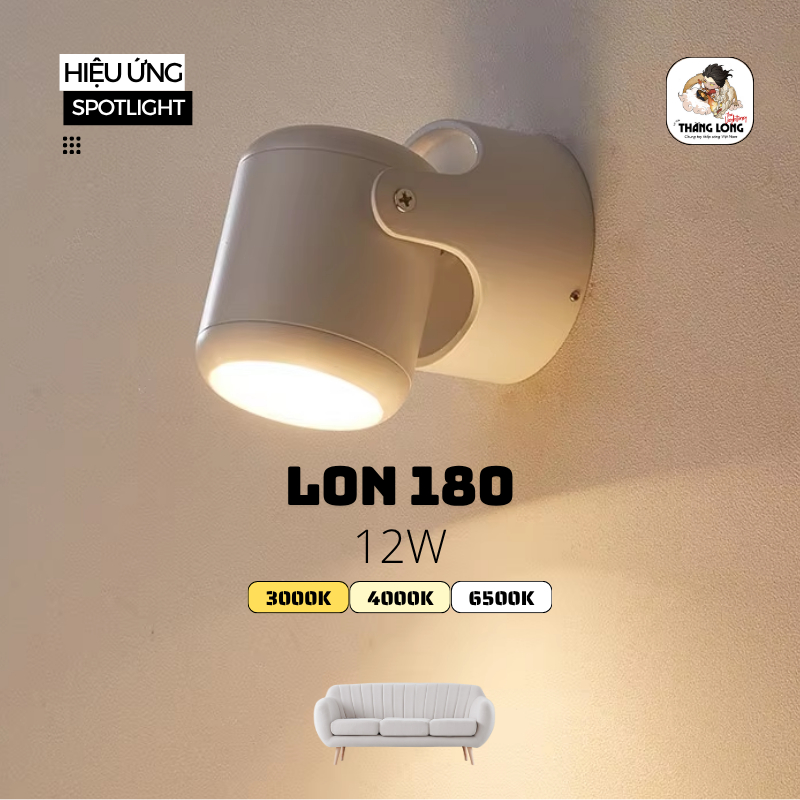 Bộ đèn Ốp Nổi Lon 180 Spotlight (by MD Led Lighting), (công suất: 12W), (ánh sáng: 1 màu/3 màu)