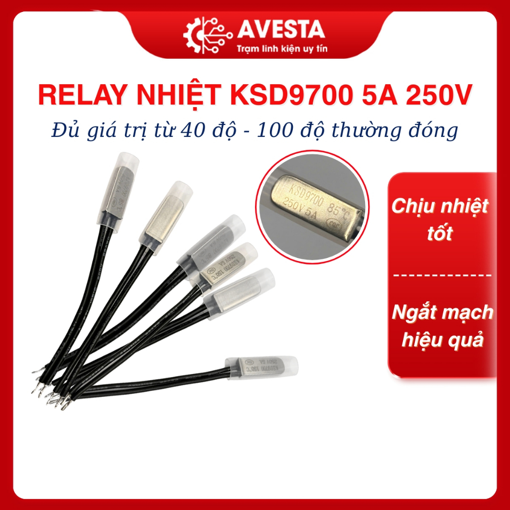 KSD9700 Relay nhiệt KSD9700 40 độ - 100 độ 5A 250V thường đóng Avesta