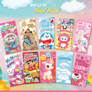  Set 100 phong bao lì xì hoạt hình labubu capybaza gấu dâu  Chọn Mẫu  