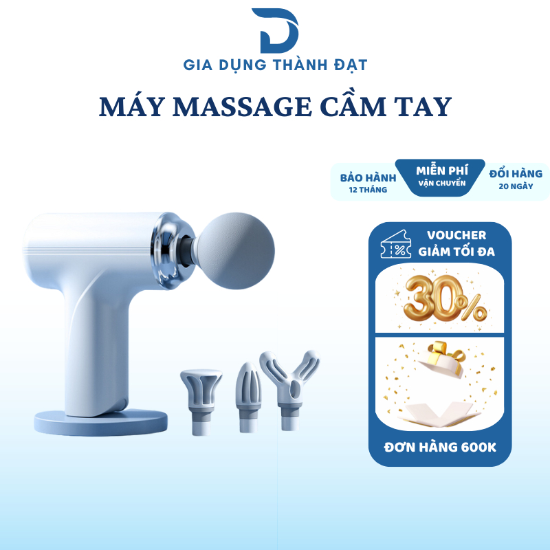 Máy massage cầm tay mini, massage toàn thân cầm tay 6 cấp độ chuyên sâu với 4 đầu mát xa