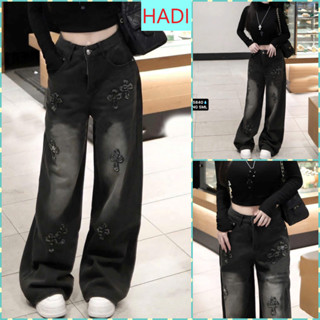   ORTD5840  QUẦN JEANS ỐNG RỘNG NỮ LƯNG CAO THÊU CHỮ THẬP NHIỀU ĐÙI MÀU XÁM ĐEN LAI CUỐN FORM TÔN DÁNG SIÊU HOT HIT 