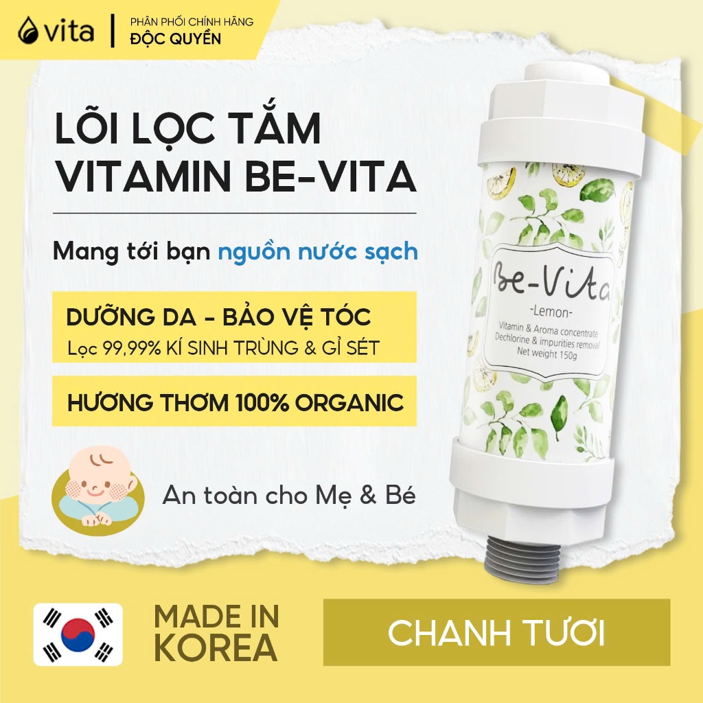 [CLEAR STOCK]Lõi lọc vòi sen Hàn Quốc Vitamin BE-VITA khử Clo nước máy, Dưỡng da, Bảo vệ tóc - MADE 
