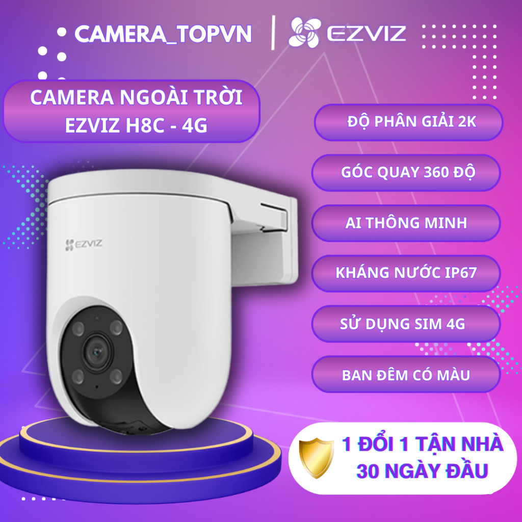 Camera  EZVIZ H8C 4G 2K-3MP wifi ngoài trời, xoay 360 ban đêm có màu, đàm thoại 2 chiều