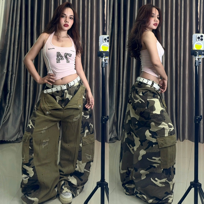 Quần Jeans Camo Ống Rộng Màu Nâu Dày Dặn Mềm Cá Tính Streetstyle Unisex M.I.O STORE