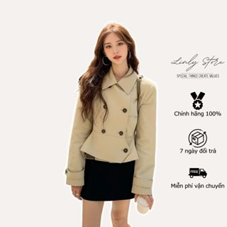  Áo mangto dáng lửng peplum phối cúc áo khoác dài tay cổ sơ mi tiểu thư Linly Store A-MT1 