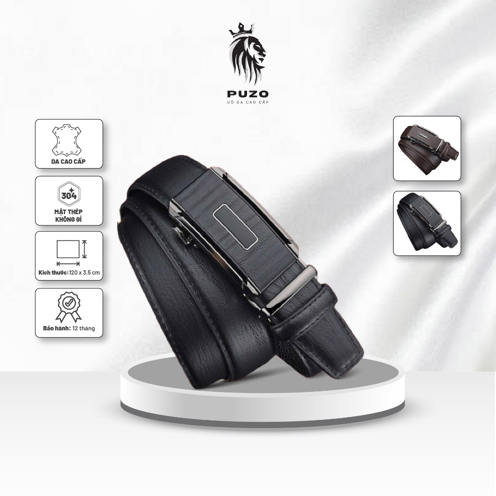 Thắt Lưng Nam PUZO cao cấp chất liệu da PU dập vân loại 1, Khóa hợp kim tự động điều chỉnh, họa tiết sang trọng mã TL07