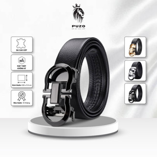 Thắt lưng nam PUZO Da PU cao cấp mặt đen bạc khóa tự động, họa tiết nổi sang trọng siêu bền mã TL14