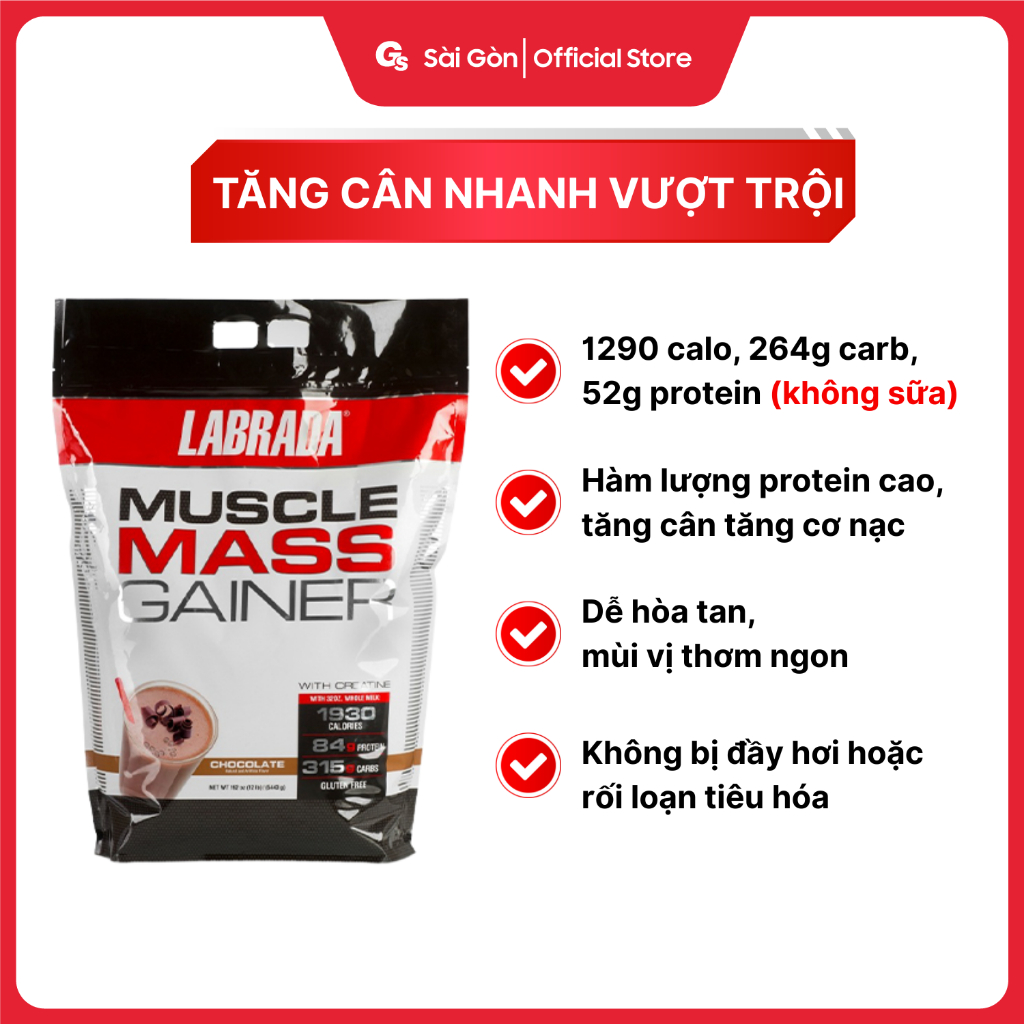 Sữa tăng cân nhanh vượt trội Labrada Muscle Mass Gainer 12Lbs (5443g) - Gymstore