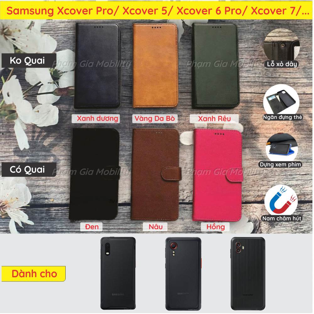 Bao da Samsung XCover X Cover 7/ Xcover 6 Pro/ Xcover 5/ Xcover Pro có ngăn đựng thẻ, chống xem phim