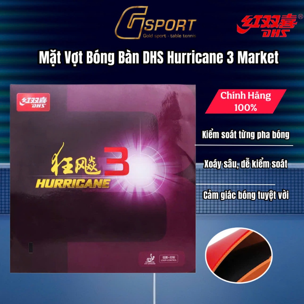 Mặt Vợt Bóng Bàn DHS Hurricane 3 Market - Mặt Vợt H3 Market ( H3 Chợ )- Độ Xoáy Cao, Kiểm Soát Tốt -