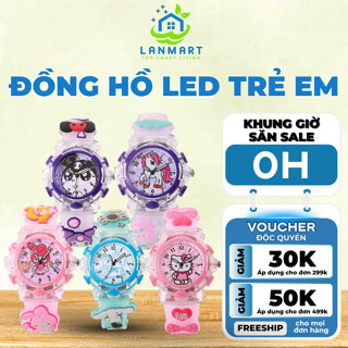Đồng Hồ LED Dạ Quang Trẻ Em Hình Cinnamoroll Melody, Hello Kitty, Dây Đeo Silicon Mềm Mịn Dễ Thương