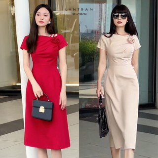 Đầm nữ dáng A hở vai kèm hoa siêu xinh LYNTRAN DX-2982N