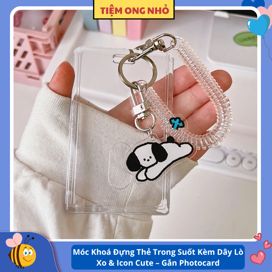 Holder Đựng Thẻ Trong Suốt Size 7x10cm Kèm Dây Lò Xo & Icon Cute – Phụ Kiện Bảo vệ card chống cong