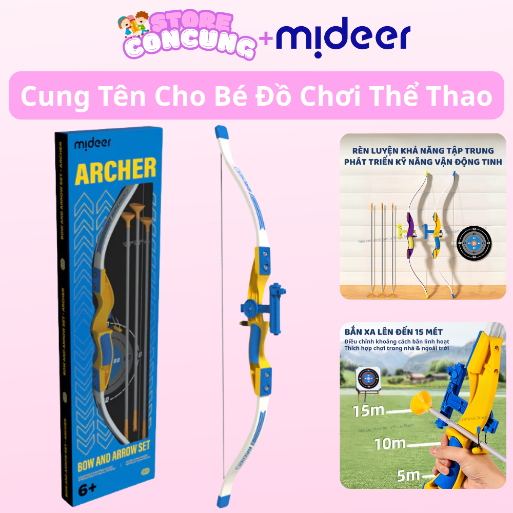 Cung Tên Cho Bé Đồ Chơi Thể Thao An Toàn Mũi Tên Bằng Silicon Hút Dính An Toàn Mideer Kid Archer