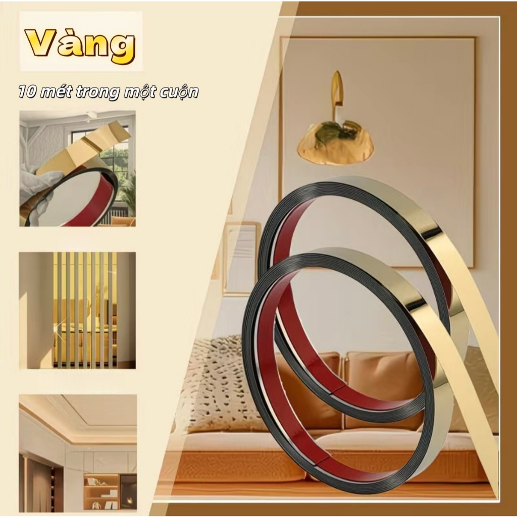 10 mét Nẹp trang trí/nẹp v inox 304/nẹp lập là inox vàng gương/La Cuộn Inox/chỉ dán viền