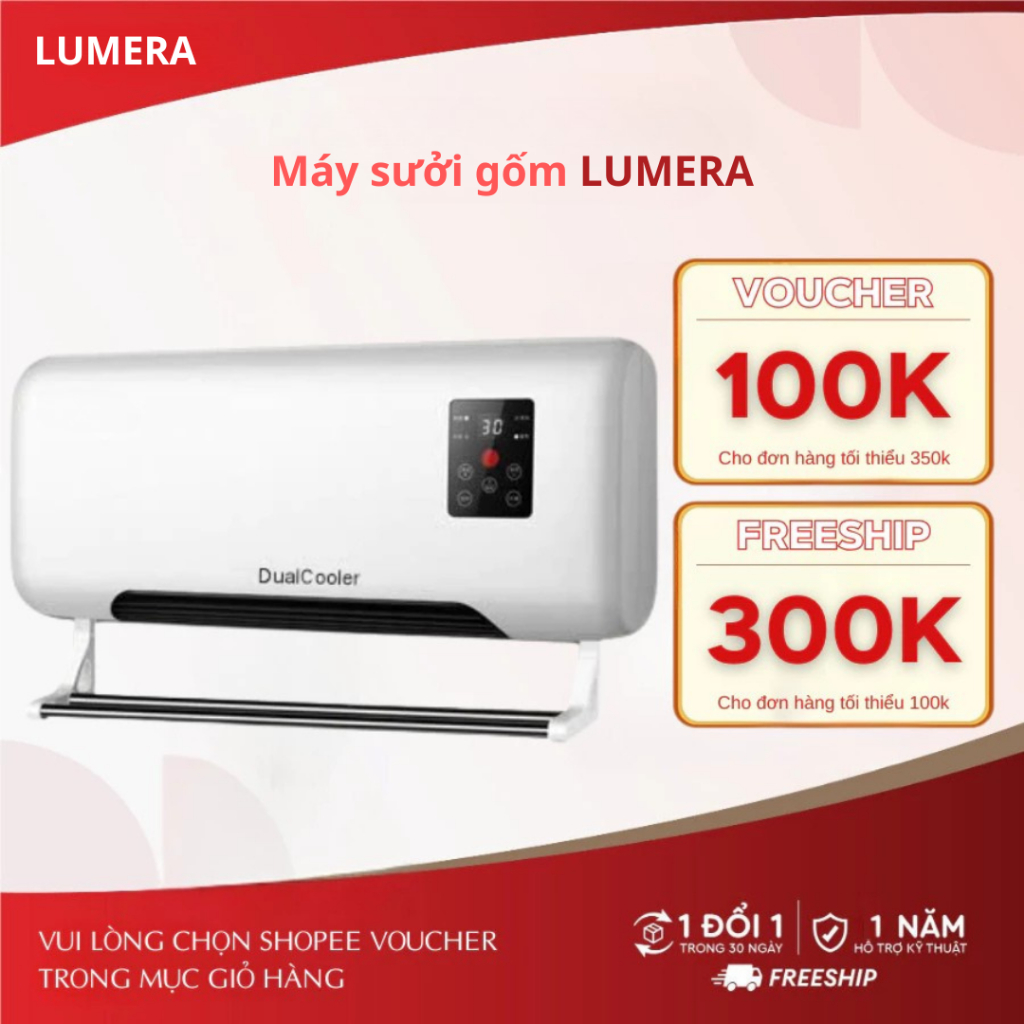LUMERA Máy Sưởi Gốm - Máy Sấy Quần Áo Tích Hợp Điều Khiển Từ Xa Bảo Hành 6 Tháng