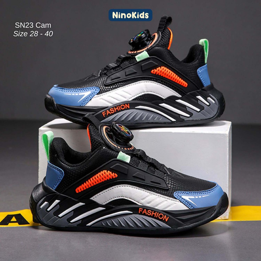 Giày cho bé trai lớp 1 - 9, đế EVA bền dẻo, khoá xoay tiện lợi phù hợp cho bé đi chơi, đi học, SN23 