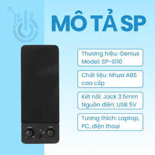 Loa vi tính genius SP-S110 2.0 tần số 200hz-20khz kết nối jack 3.5mm tiện dụng cho pc
