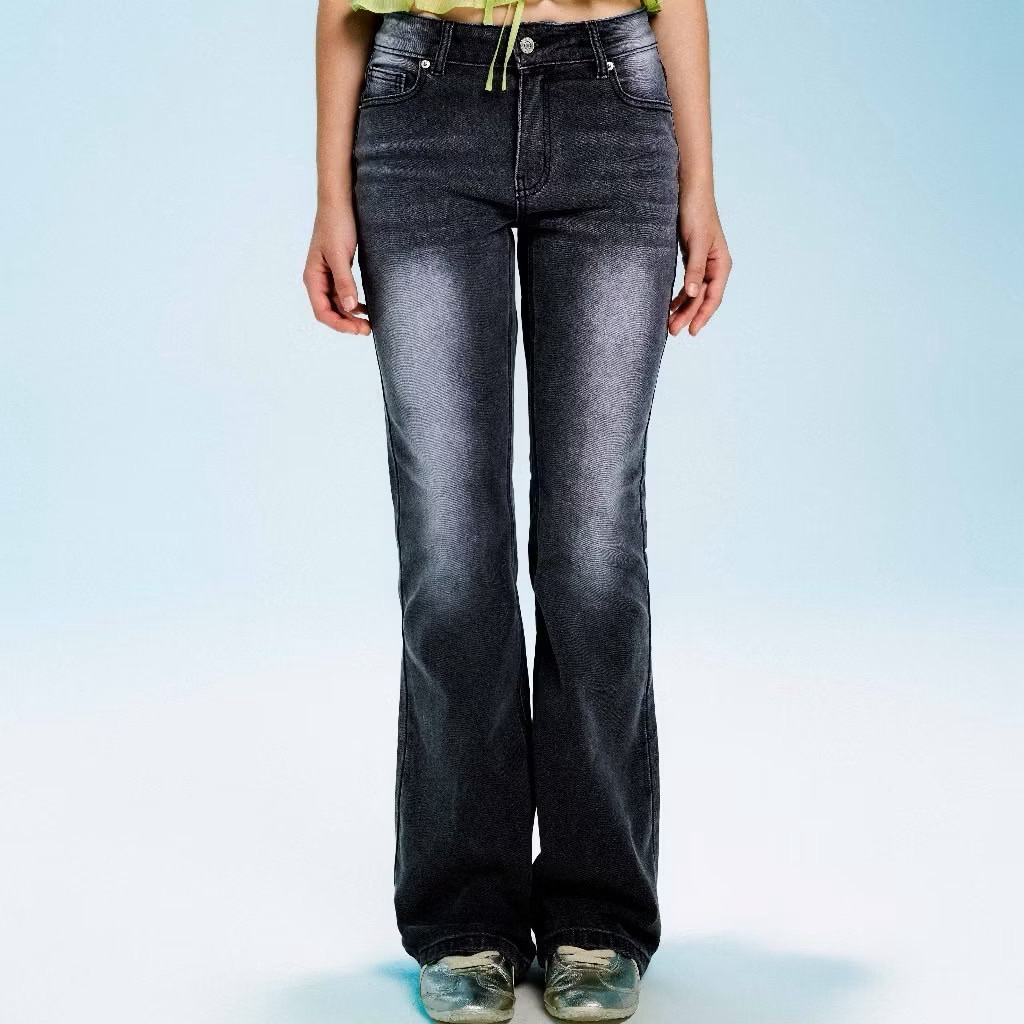 DOTTIE - Quần Jean ống loe cạp lỡ - Xám wash - Q0369