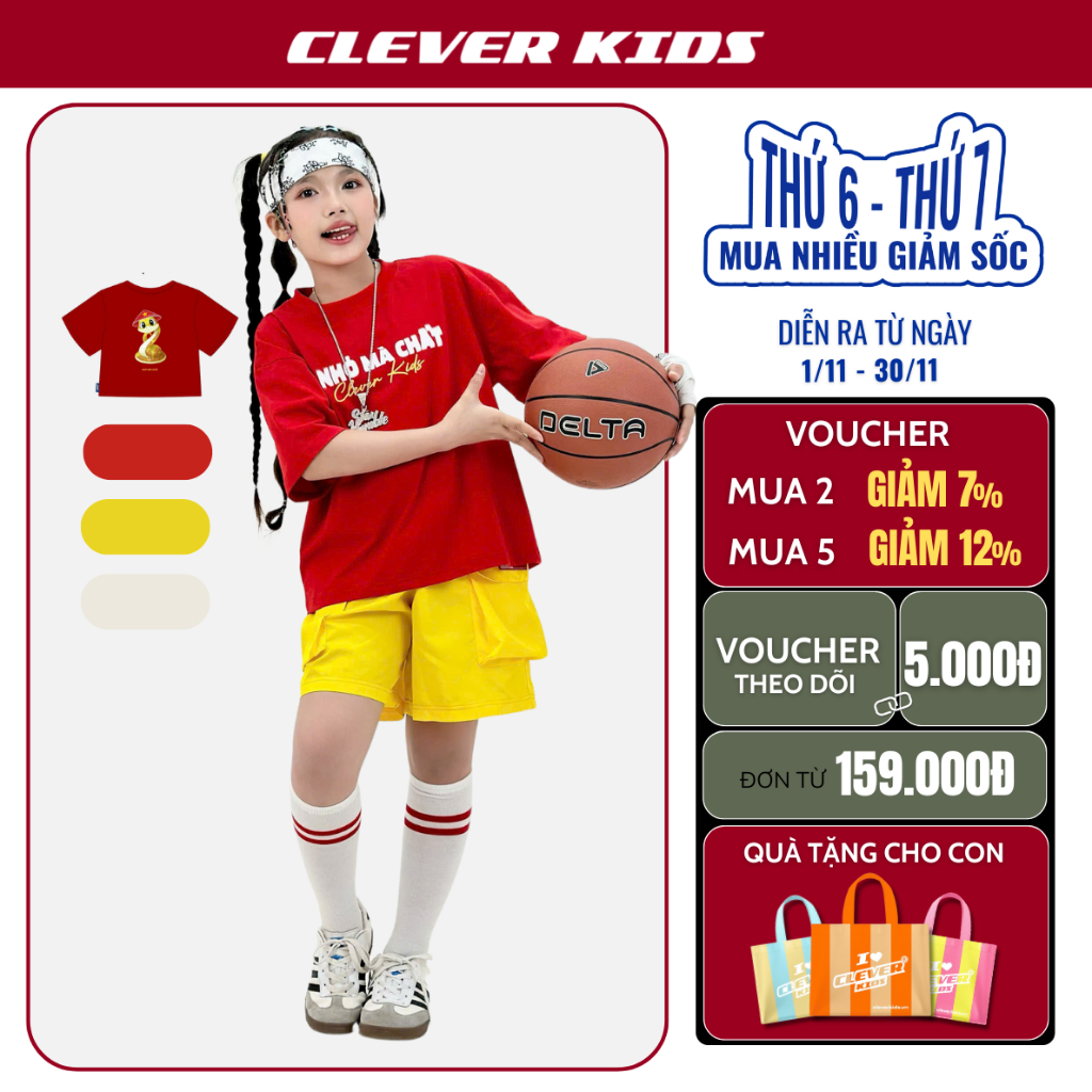 Áo Thun Hè Boxy SNAKE NMC CLEVER KIDS - Chất Cotton Premium [Size từ 20kg-60kg]