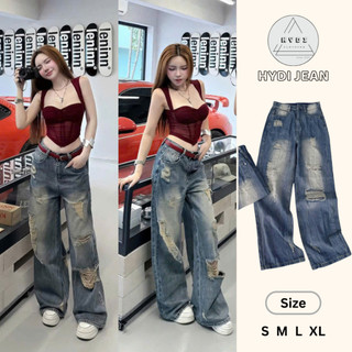 Quần Jean Nữ Ống Suông Rách Wash Bụi Dáng Dài Cá Tính Streetwear Lưng Cao Form Rộng J038 HYDI JEAN