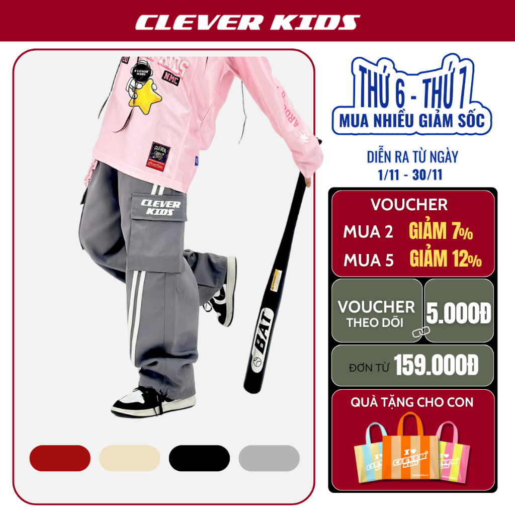 Quần Túi Hộp CLEVER KIDS - Chất Dù Hàn Thoáng Khí [Size từ 20kg - 60kg]