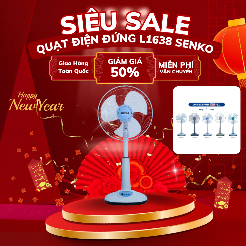 Quạt Điện Đứng Senko L1638 Chính Hãng, Động Cơ Lõi Đồng 100%, Công Suất 47W, 3 Chế Độ Gió