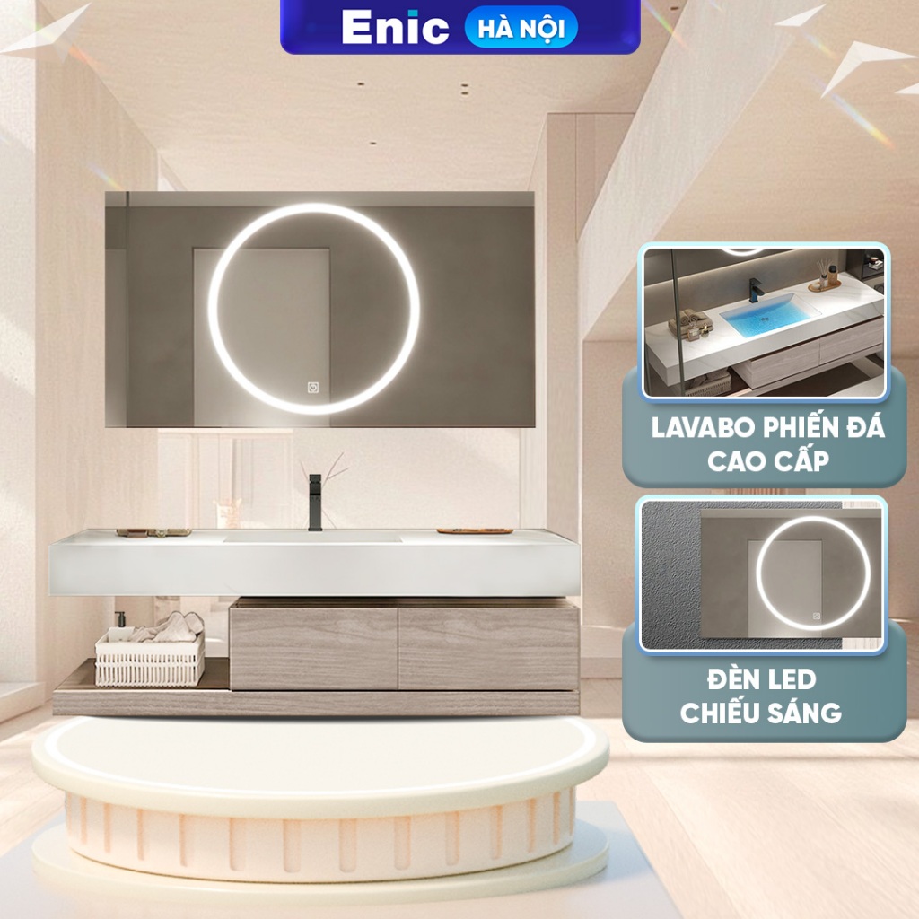 Bộ Tủ Gương Phòng Tắm Enic LT, chất liệu gỗ, chống thấm,chống ẩm,bản lề giảm chấn (GIÁ CHƯA BAO GỒM 