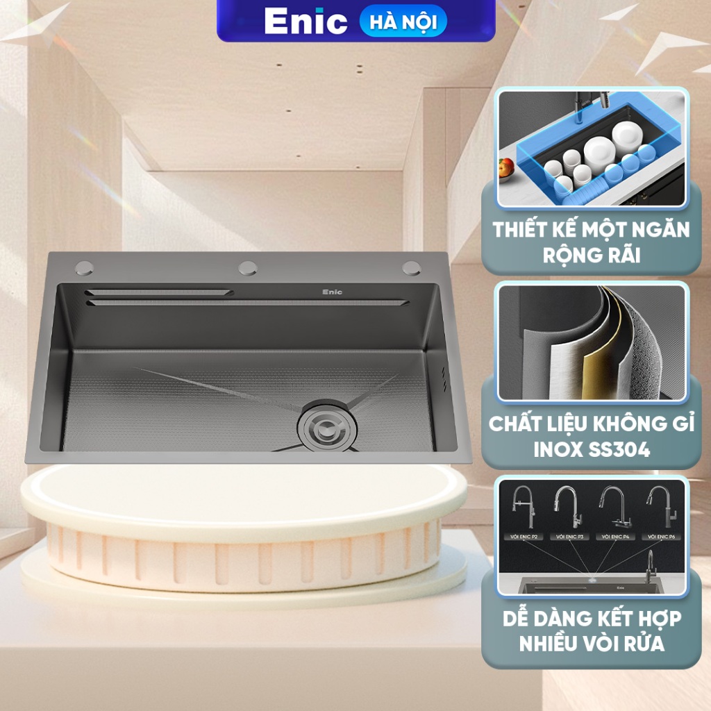 Bồn rửa chén 1 ngăn Enic UC03/UC03 Plus, chất liệu inox 304 chống gỉ sét, rộng rãi, tiện lợi