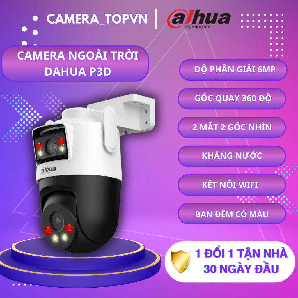 Camera  DAHUA 2 MẮT P3D (6MP), P5D (10MP), xoay 360, đàm thoại 2 chiều, cảnh báo còi, ban đêm có màu