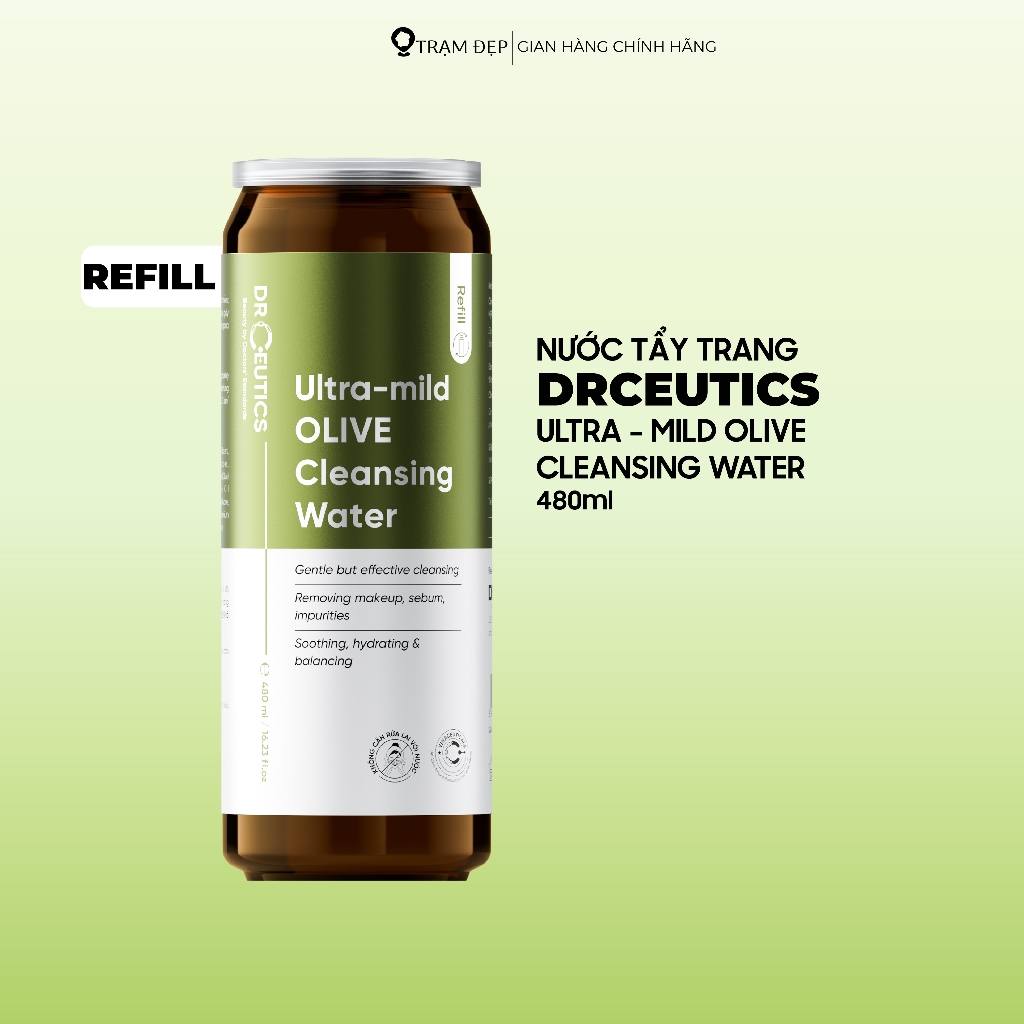 Nước Tẩy Trang Làm Sạch Dịu Nhẹ, Cấp Ẩm DrCeutics Ultra-mild Olive Cleansing Water (480ml, 500ml)