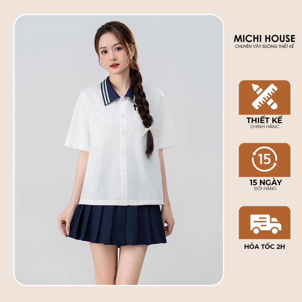 Áo Kiểu Michi House Vải Kate Mát Mẻ Cổ Sơ Mi Thanh Lịch Dáng Suông A77